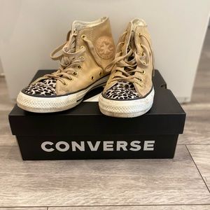Suede with leopard converse size 7